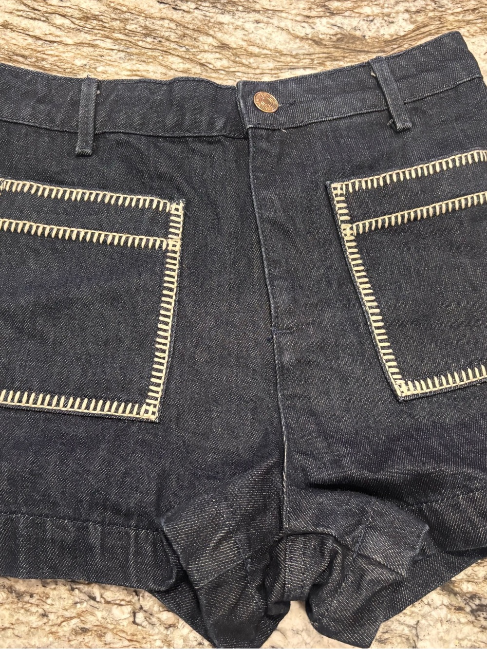 Zara Black Denim Shorts with White Trim NWOT Size 4 - Picture 4 of 7